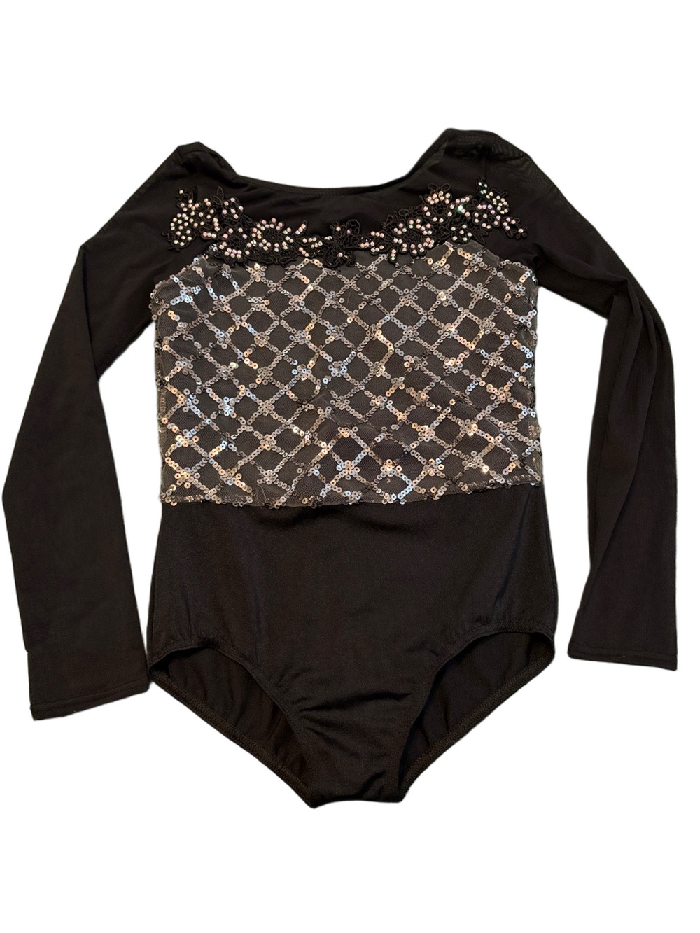 Weissman Dance Performance Outfit Black Silver Sequins Size Child Medium